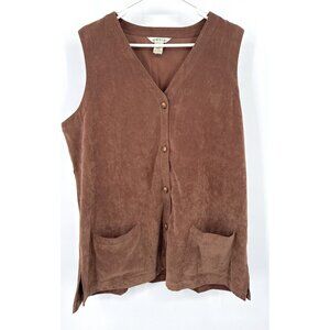Orvis Women's Vest Brown Faux Suede Button Up‎ Casual Western Fall Sz XL